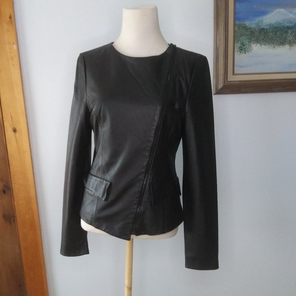 Geren Ford Black Leather Moto Jacket Coat silk lining  asymmetrical zipper Small - Picture 7 of 17